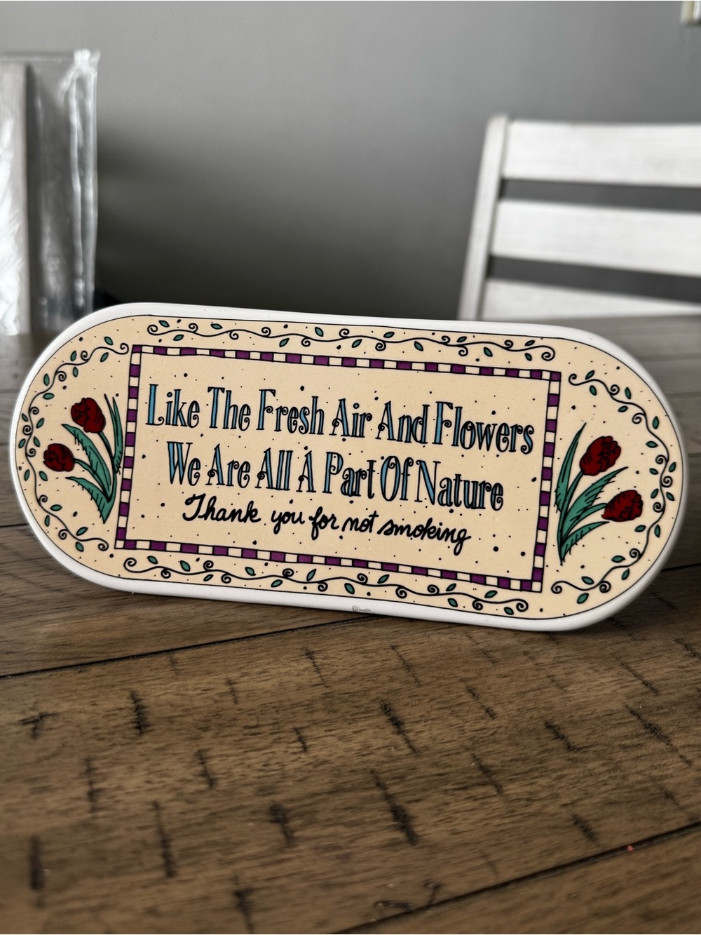 VTG Non-Smoking Sign, Ceramic Glazed Papel Freelance Sign for Desk or Wall